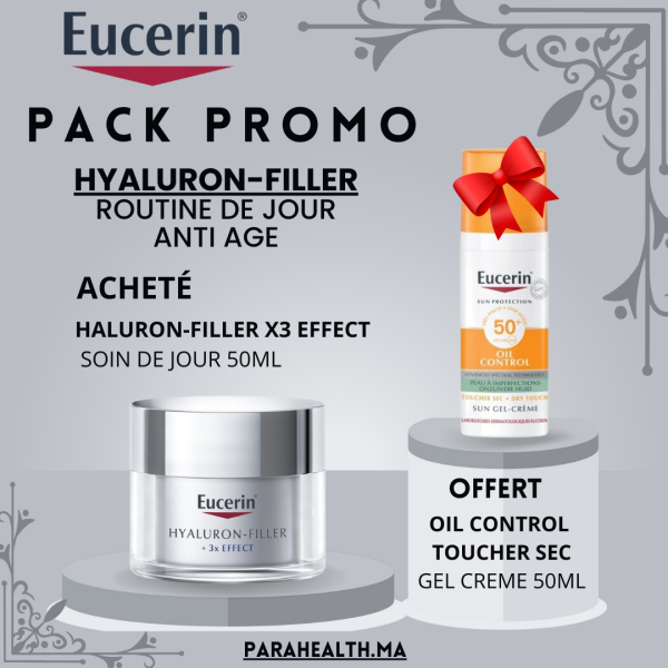 EUCERIN PACK PROMO HYALURON-FILLER JOUR  50ML + OIL CONTROL SPF 50+ TOUCHER SEC 50 ML Offert